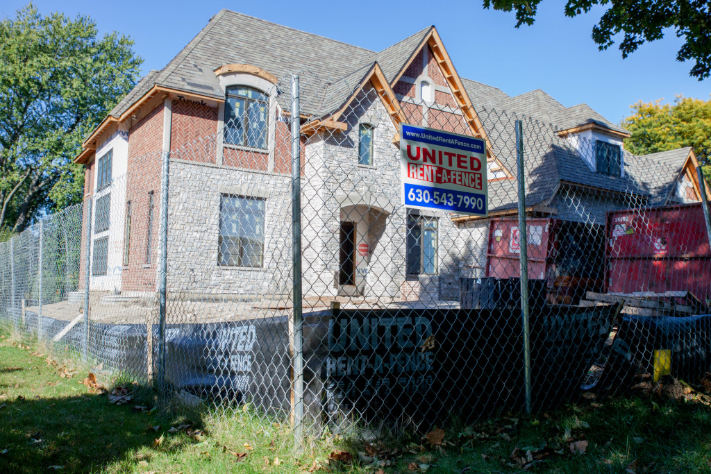 Chain link fence around residential construction site