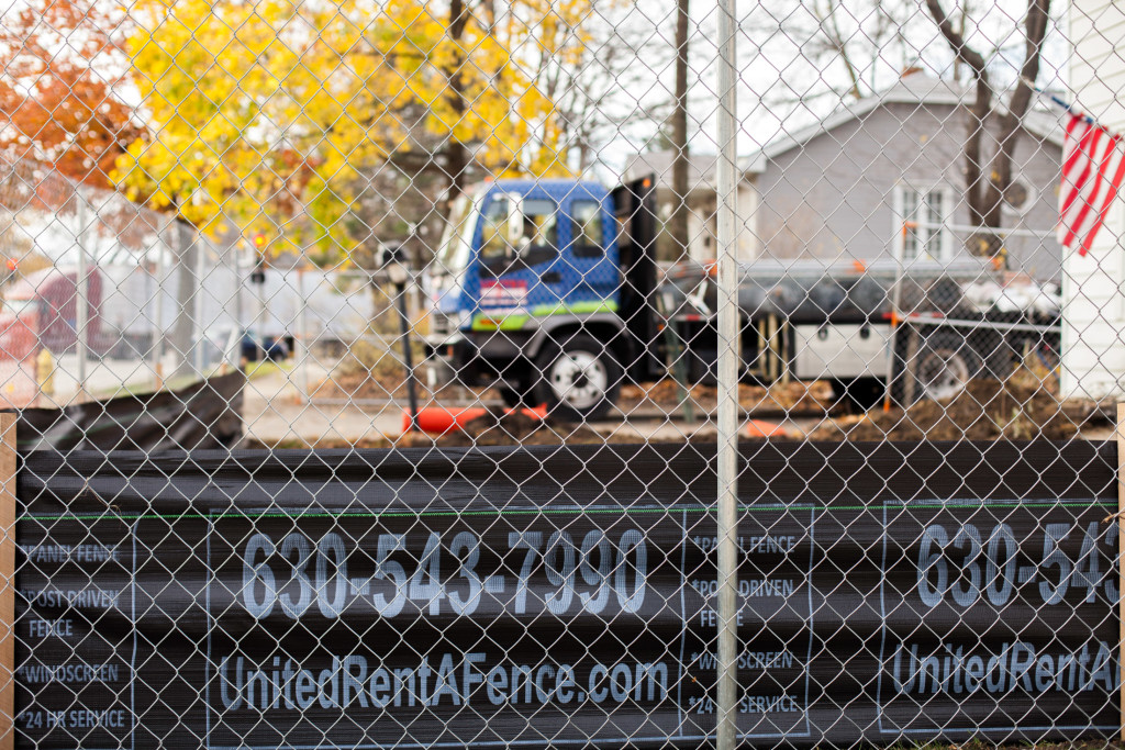 Silt fence installed with delivery truck