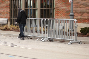 Steel barricades, stacked metal barricades